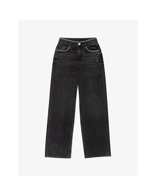 Maje Black Rhinestone-embellished Straight-leg Mid-rise Jeans