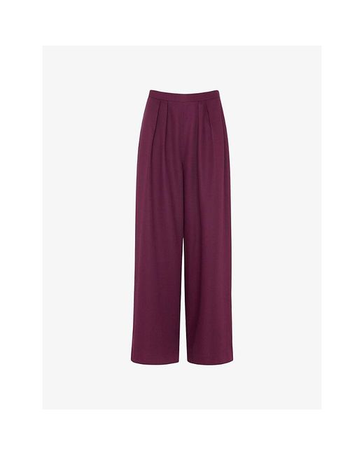 Whistles Purple Pleat-Front High-Rise Relaxed Woven Trousers