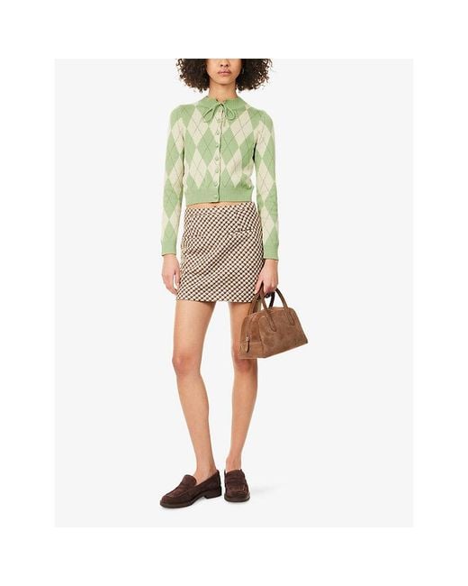 House Of Sunny Green Argyle Cotton-Knit Cardigan