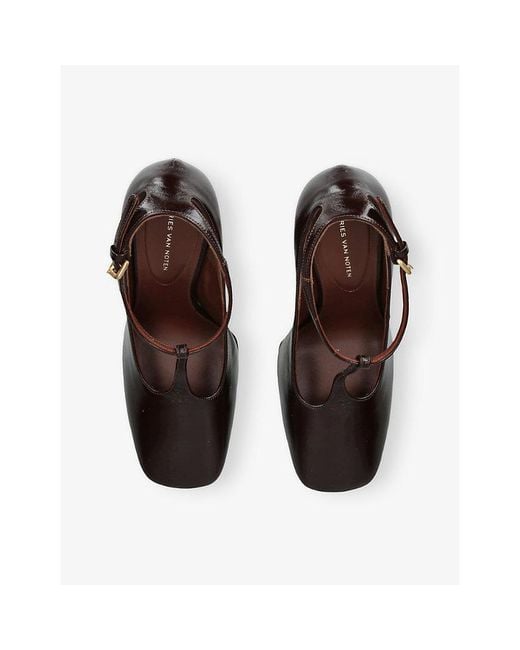 Dries Van Noten Black Square-Toe Leather Wedges