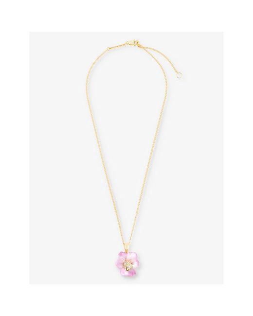 Alexis White Pansy Crystal-embellished 14ct Yellow-gold Plated Brass Pendant Necklace