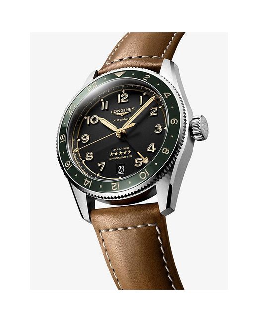 Longines Black L3.802.4.63.2 Spirit Zulu Time Stainless-Steel And Leather Automatic Watch
