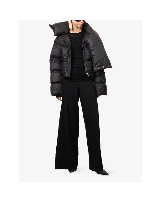 Rick Owens Blue Boxy Funnel-Neck Puffer Jacket
