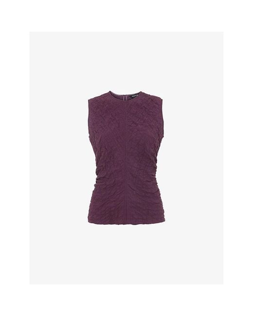 Whistles Purple Round-Neck Sleeveless Textured Stretch-Cotton Tank