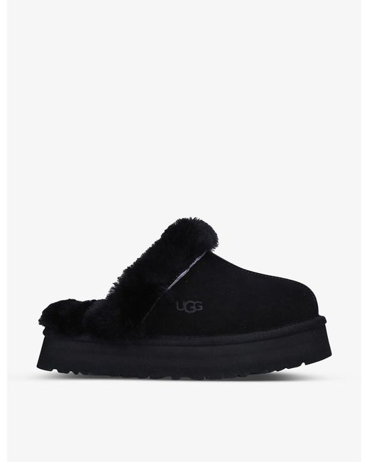 UGG Disquette Shearling-lined Suede Slippers in Black | Lyst UK