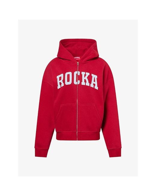 Ru & Rocka Red Varsity Logo-Print Jersey Hoody