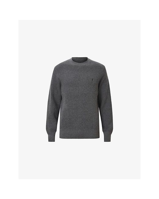 AllSaints Gray Aspen Logo-Embroidered Cotton And Wool-Blend Jumper for men