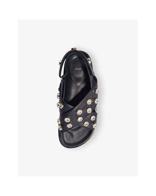 Maje Blue Studded Flat Leather Sandals