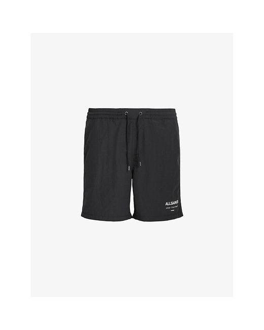 AllSaints Black Underground Logo-print Recycled-polyamide Swim Shorts X for men