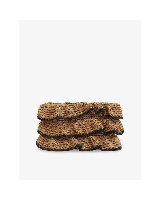 Reiss Brown Raya Raffia Clutch
