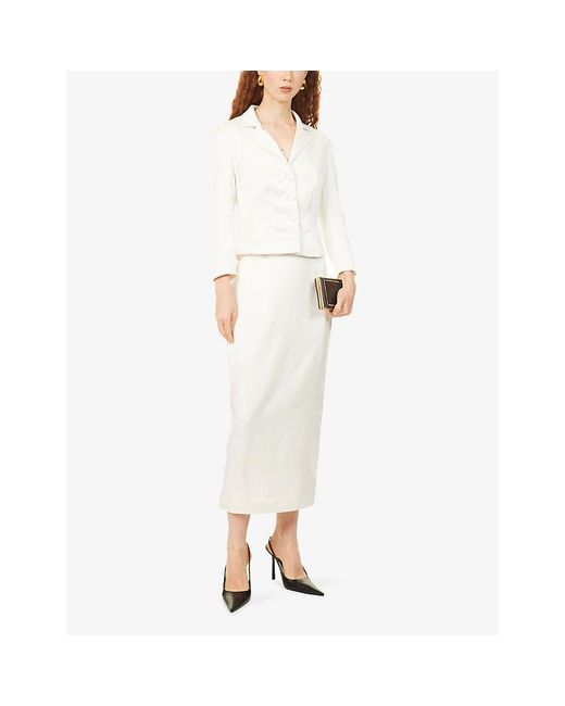 Anna October White Aletta Pencil Satin Midi Skirt
