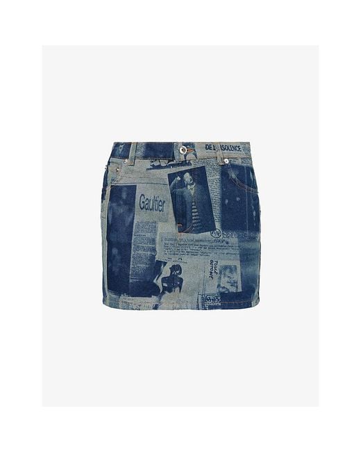 Jean Paul Gaultier Blue Newspaper Slim-Fit Denim Mini Skirt