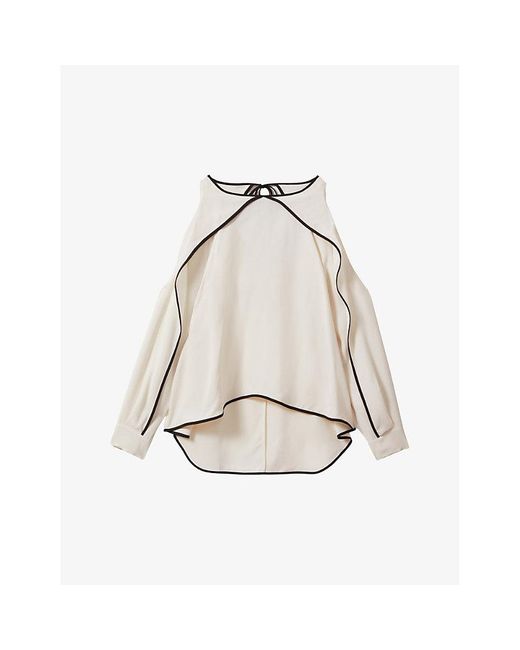 Reiss Natural Daria Cold-shoulder Cut-out Stretch-woven Blouse
