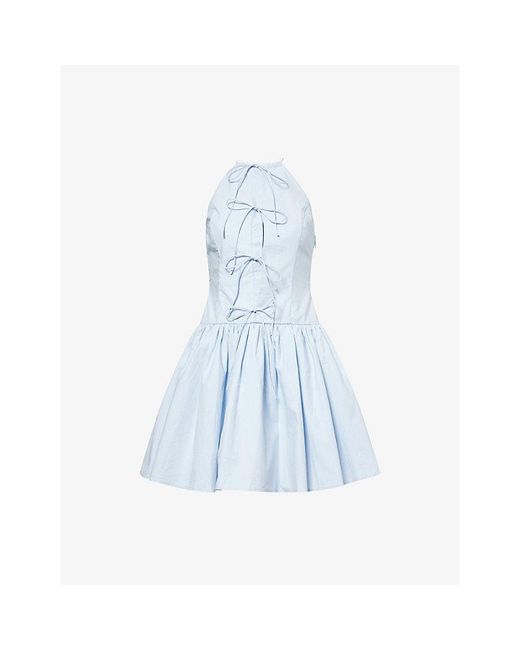 Amy Lynn Blue Raffaella Halterneck Cotton-Poplin Mini Dress