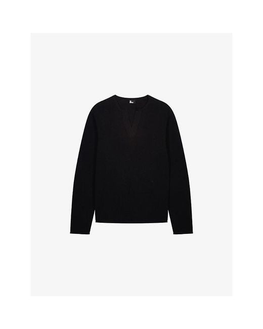The Kooples Black Brand-Embroidered Tunisian-Collar Cotton-Knit Sweatshirt for men