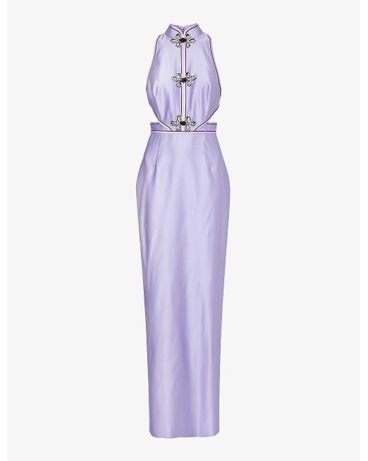 Huishan Zhang Purple Leila Slim-fit Satin Maxi Dress