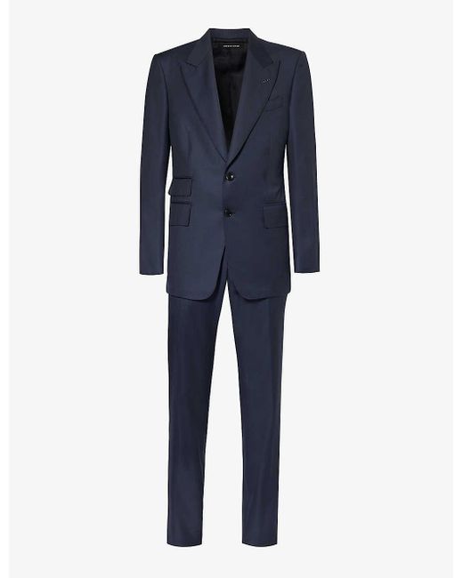 Tom Ford Blue Shelton-fit Single-breasted Sharkskin Wool Suit for men