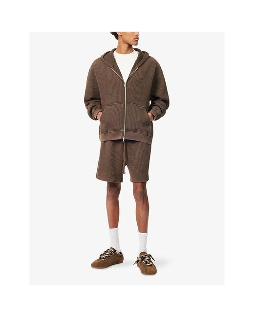 The Couture Club Brown Zip-Up Waffle-Knit Cotton Hoody for men
