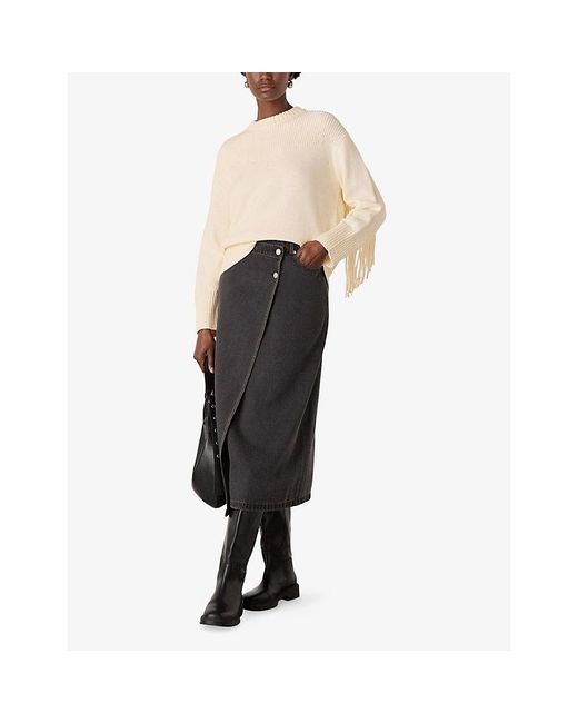 Whistles Natural Fringed-Trim Relaxed-Fit Cotton-Blend Jumper