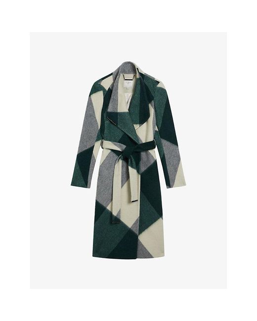 Ted Baker Green Checked Wool-blend Coat