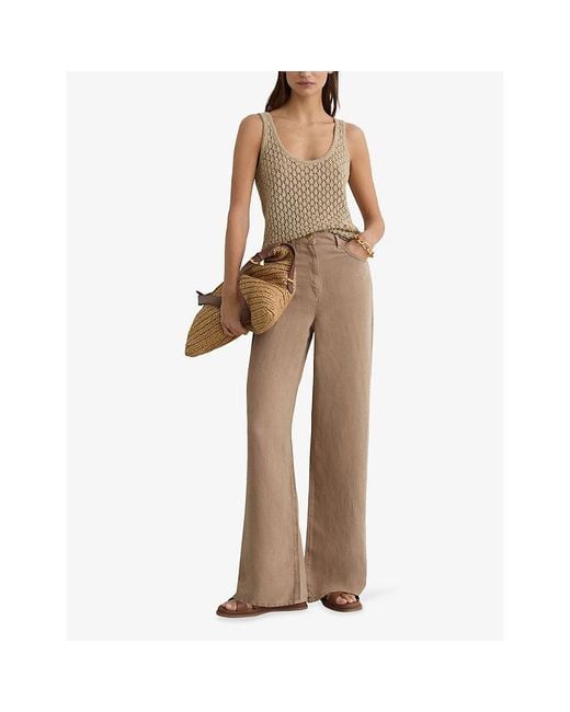 Reiss Natural Carmen Wide-Leg Linen-Blend Trousers