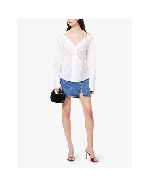 GOOD AMERICAN Blue Regular-Fit Side-Slit Cotton-Blend Denim Mini Skirt