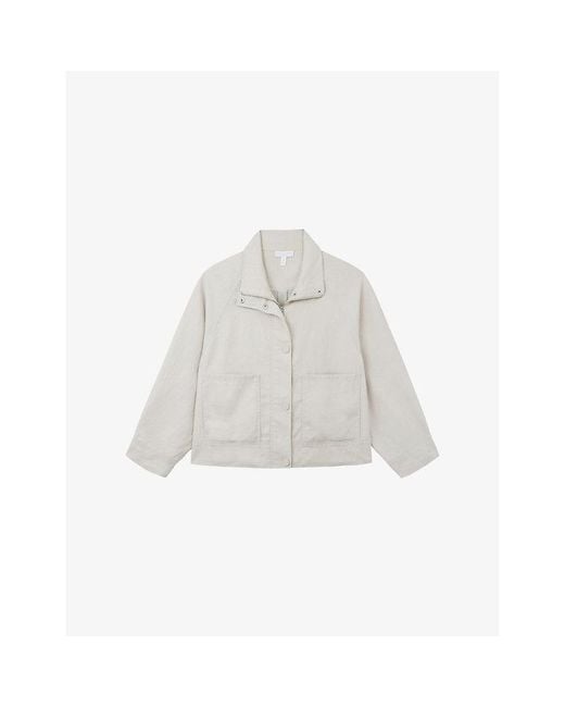 The White Company White High-Collar Patch-Pocket Cropped Linen Jacket