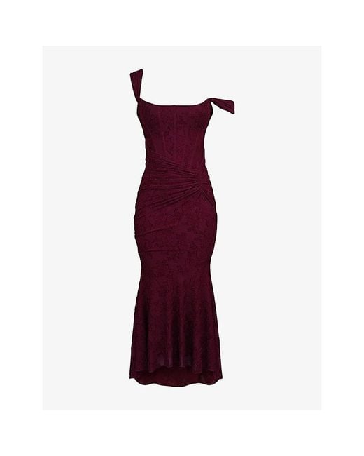 House Of Cb Purple Cesca Floral-Lace Corset Maxi Dress