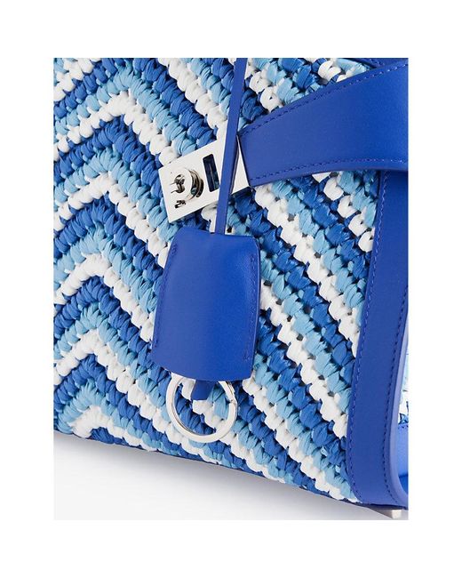 Ferragamo Blue Hug Chevron-pattern Leather Top-handle Bag