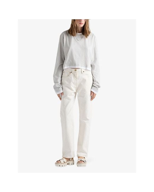 Prada White Triangle-Patch Long-Sleeve Cotton-Jersey T-Shirt