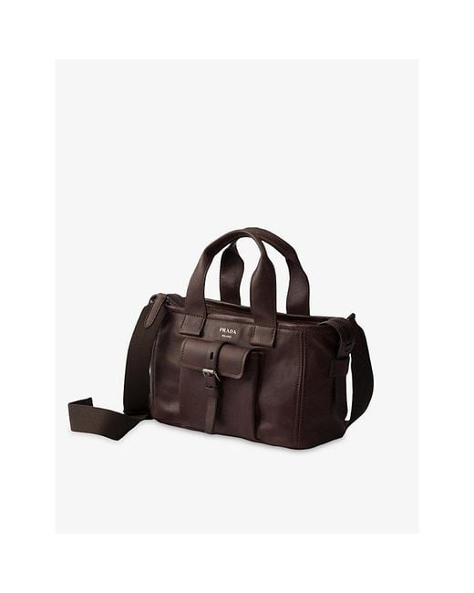 Prada Brown Route Medium Leather Tote Bag