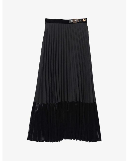 Sandro Black Pleated Velvet Skirt