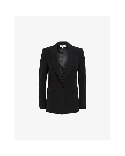 Reiss Black Gabi Single-Breasted Stretch-Woven Blazer