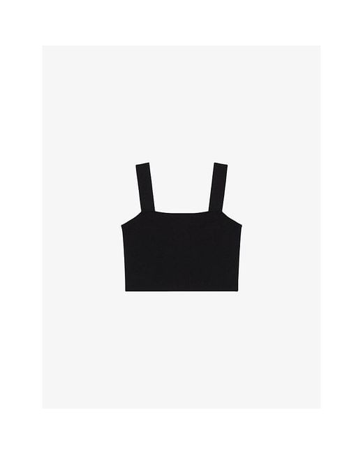 Maje Black Cropped Square-Neck Stretch-Knit Top