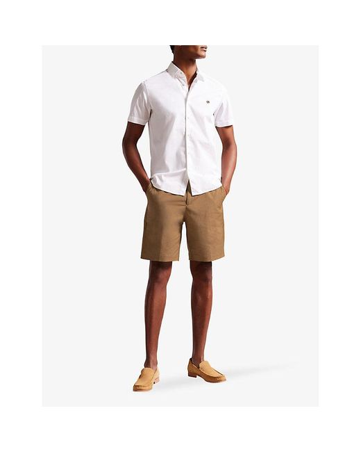 Ted Baker Natural Cleeves Straight-leg Cotton And Linen Shorts for men