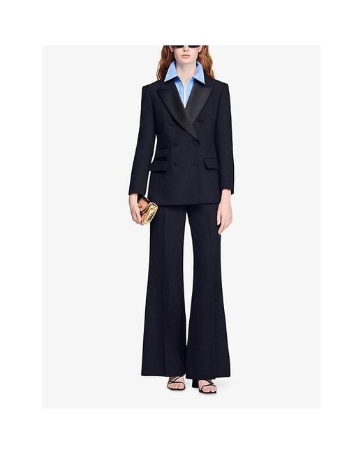 Sandro Black Tuxedo Double-Breasted Wool-Blend Jacket