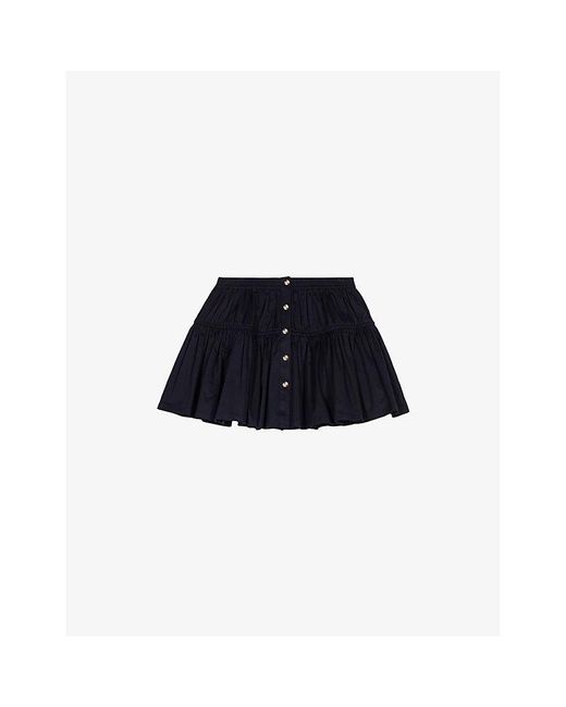Maje Blue Button-Down Elasticated-Waist Stretch-Cotton Mini Skirt