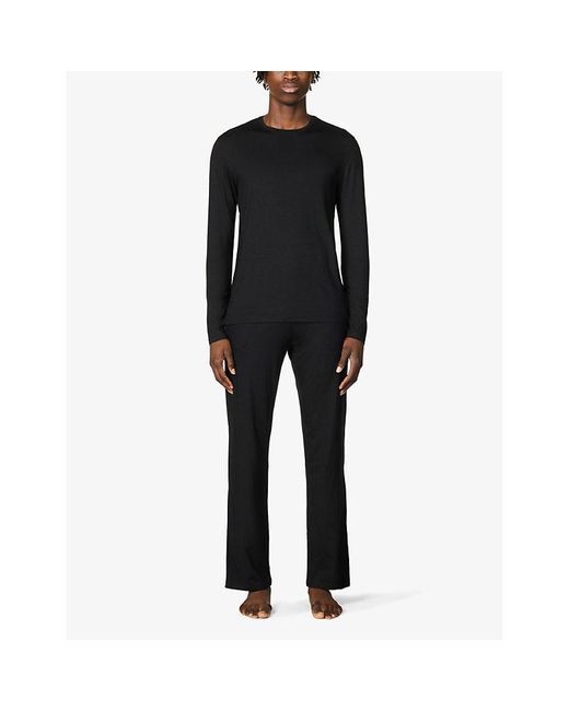 Derek Rose Black Basel Long-Sleeved Stretch-Modal Top for men