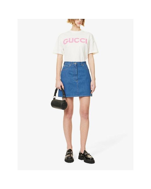 Gucci White Logo-embroidered Cotton-jersey T-shirt