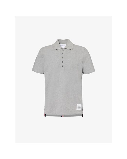 Thom Browne Gray Striped-trim Relaxed-fit Cotton Polo Shirt for men