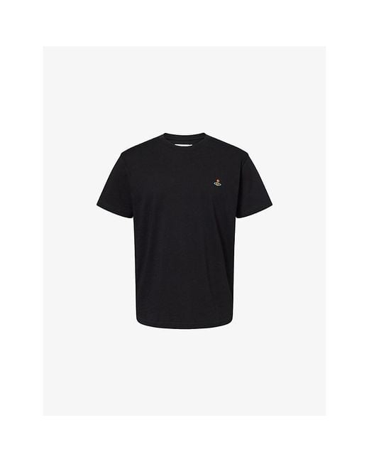 Vivienne Westwood Black Embroidered-Orb Crew-Neck Cotton T-Shirt for men