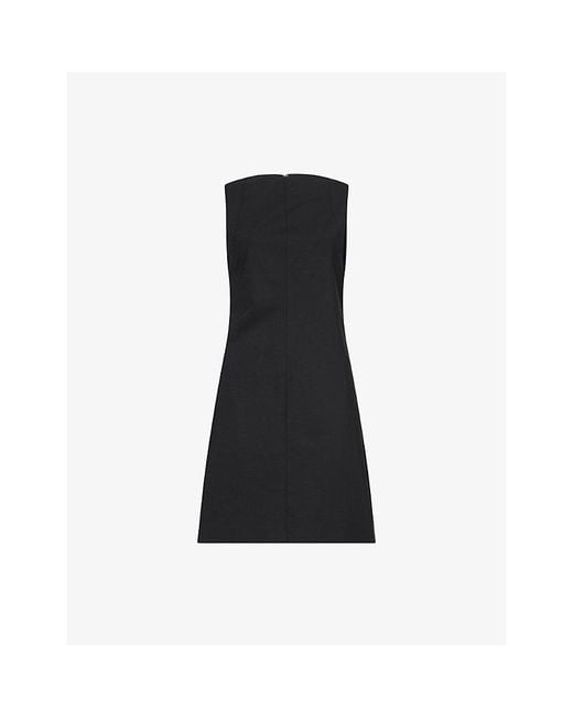 Theory Black Boat-Neck Tailored Wool-Blend Mini Dress