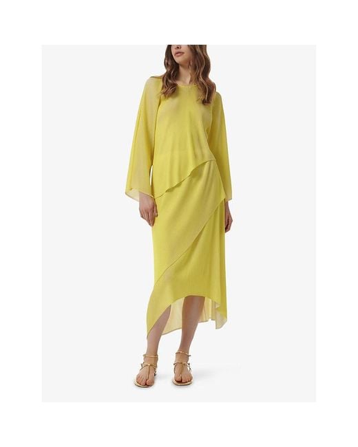 eem Yellow Dual-Tone Asymmetric Plisse Woven Maxi Skirt