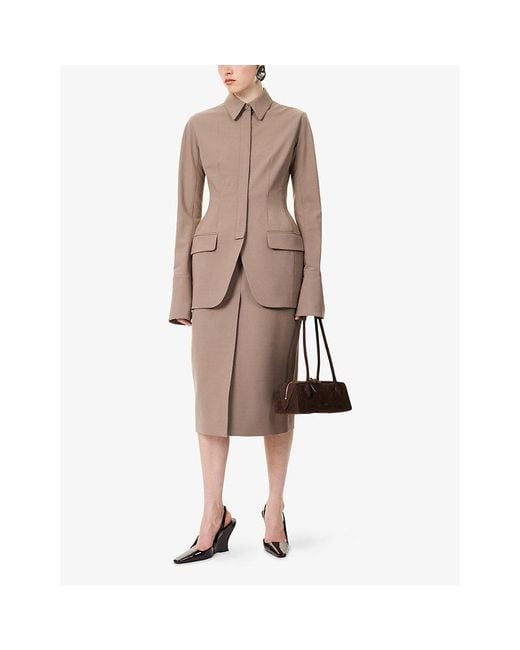 Mugler Pink Single-Breasted Peplum Wool-Blend Jacket