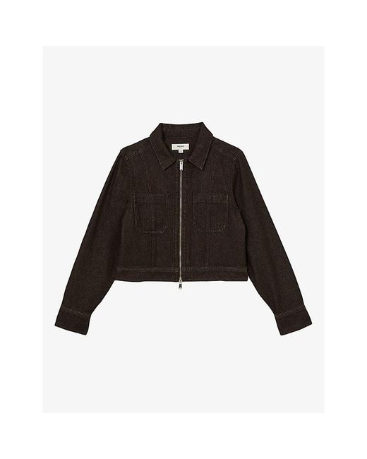 Reiss Black Lotta Cropped Denim Jacket