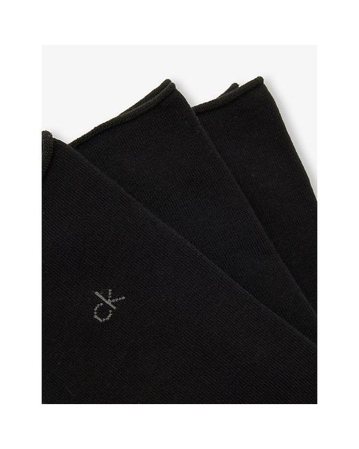 Calvin Klein Black Rolltop Stretch-Cotton Socks Pack Of Three
