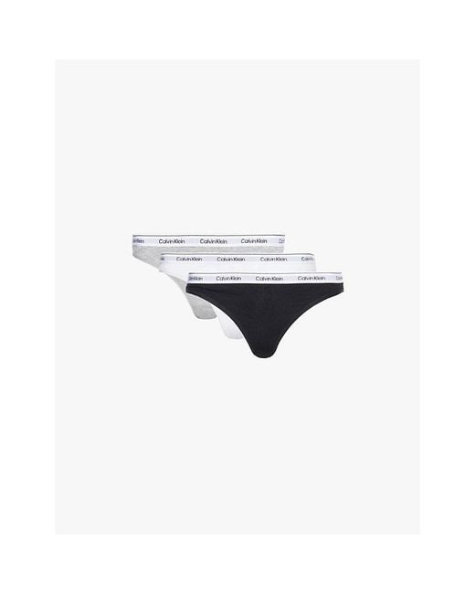 Calvin Klein White Modern Logo Low-Rise Pack Of Three Stretch-Cotton Thongs