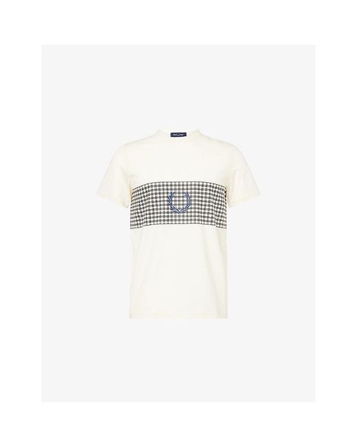 Fred Perry White Tennis Net Graphic-Print Cotton T-Shirt for men