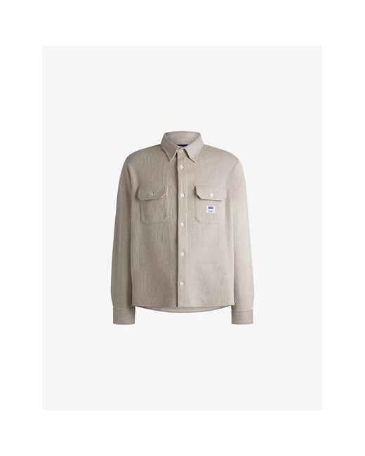 HUGO Multicolor Brand-Patch Waffle-Texture Cotton-Blend Shirt for men