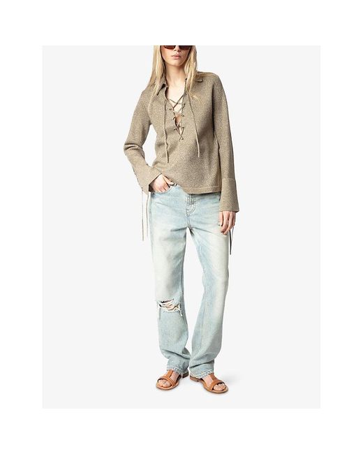 Zadig & Voltaire Natural Lace-Up Long-Sleeved Knitted Jumper